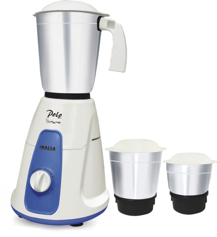 Inalsa Polo 550 W Mixer Grinder(White, Blue, 3 Jars)