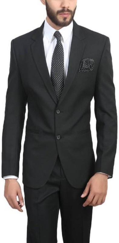 ManQ Solid Single Breasted Wedding, Formal Men's Blazer(Black)