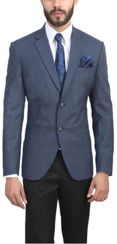 ManQ Solid Single Breasted Wedding, Formal Men's Blazer(Blue)