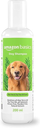 Amazon Basics Aloe Vera and Tea Tree Oil Shampoo for Dogs and Puppies, 200 ml, Pack of 1