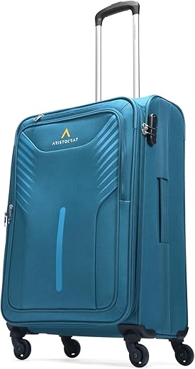 Aristocrat Skyway Medium Size Soft Check in Luggage (69 cm) | Spacious Polyester Trolley with 4 Wheels and Combination Lock | Dazzling Teal Blue | Unisex| 5 Year Warranty