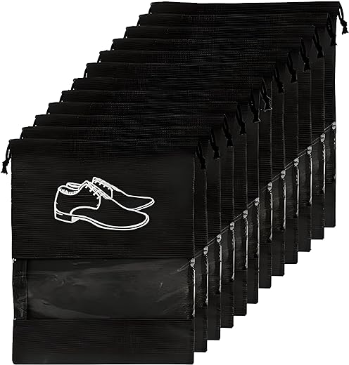 BigPlayer Travel Shoe Pouch Set - Pack of 6, Transparent Non-Woven Fabric Shoe Covers (Black) - Keep Your Shoes Protected While Traveling