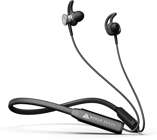 Boult Audio FXCharge Bluetooth Earphones with 32H Playtime, Dual Pairing Neckband, Zen™ ENC Mic, Type-C Fast Charging (5Mins=7.5Hrs), Biggest 14.2mm Bass Driver IPX5 Premium Silicone Neck band (Black)