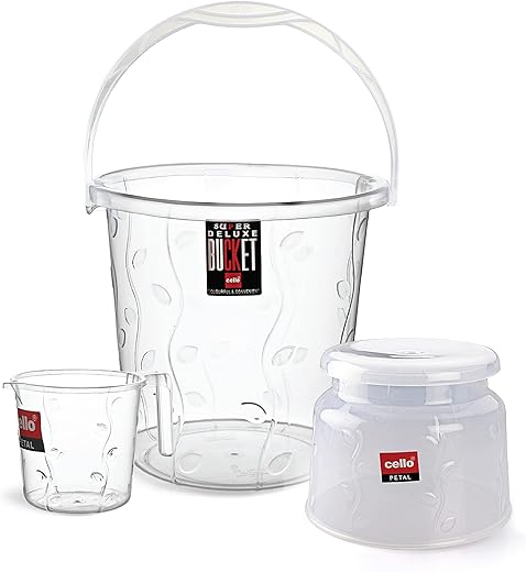 Cello Petal Bathroom Set | Sturdy and Durable | Lightweight and Rigid | Easy to Clean and Attractive Design | Small Set of 3,Transparent