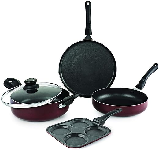 CELLO Prima Uttapam Non Stick Induction Base Aluminium Cookware Combo, (Red, Cherry), 1 count