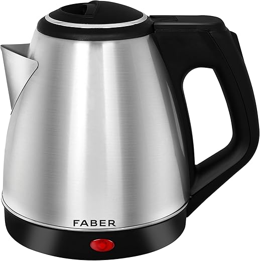 Faber Electric Kettle with Stainless Steel Body, FK 1.2 litres boiler for Water, SS, (FK 1.2L SS)