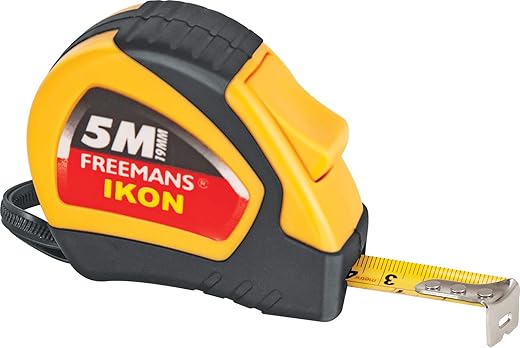 FREEMANS IKON 5m:19mm Steel Inchi Measuring Tape - 5m (Yellow & Black) With Unbreakable ABS case || Soft Grip Bi-material Case || Auto-lock and Belt Clip