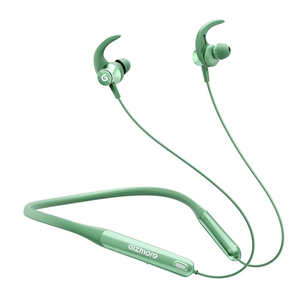 GIZMORE Giz MN227 Bang Bluetooth Wireless 5.2 in Ear Neckband, Up to 40 HRS Playtime, Dual Pairing, Touch Controls, Magnetic Smart Buds, Fast Charge Neckband (Green)