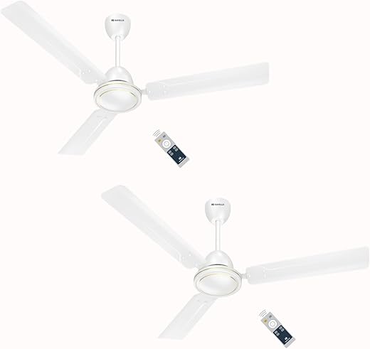 Havells 1200mm Glaze BLDC Motor Ceiling Fan | 5 Star with RF Remote, 100% Copper, High Air Delivery | Upto 60% Energy Saving, ECO Active Technology, Inverter Friendly | (Pack of 2, White)