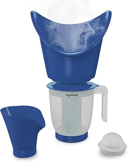 Lifelong LLS72 Face, Nose and Cough Steamer|3 in 1 Plastic Steam Vaporizer|Nozzle Inhaler, Facial Sauna and Facial Steamer Machine for Adults and Kids (1 Year Warranty, Blue)