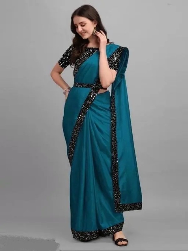 Mijashree Floral Print Daily Wear Lycra Blend Saree(Light Blue)