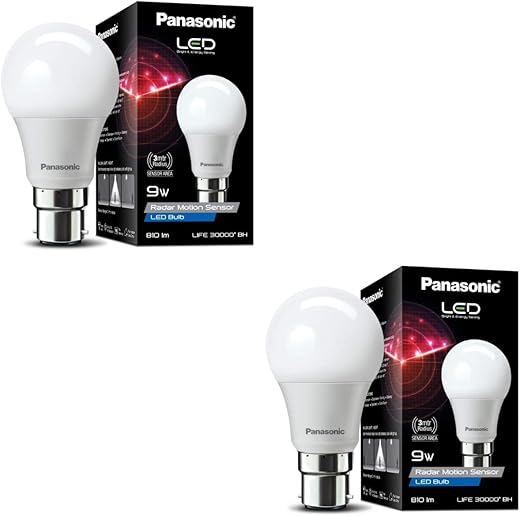 Panasonic 9 Watt Motion Sensor LED Bulb for Home with 3 Mtr Radius Sensor Area, Auto Off After 15 Sec comes with 25000 BH Life and 1 Yr Warranty (PK2)