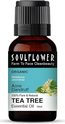 Soulflower Organic Tea Tree Essential Oil for Skin, Hair, Face, Acne Care, Dandruff | 22 years of worldwide Trust, Ecocert Certified Organic 100% Pure, Natural, Undiluted Therapeutic Grade | 10ml