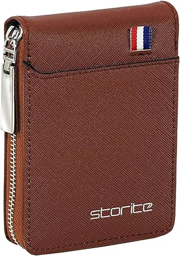 Storite PU Leather 9 Slot Vertical Credit Debit Card Holder Money Wallet Zipper Coin Purse for Men Women - Lightbrown (11.5 x 1.75 x 8 cm)