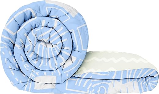 Story@Home Blanket Double Bed/Comforter/Duvet, 1 Fusion Reversible Double Comforter |180 GSM|White & Sky Blue|220 cm X 250 cm