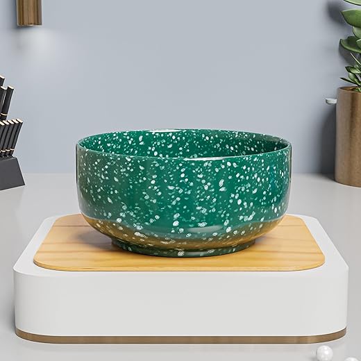 The Earth Store Green Marble 500ML Ceramic Bowl Dishwasher & Microwave Safe Bowl Mixing Bowl for Snacks, Pasta, Rice, Dal, Fruits, Salad, Noodles, Maggi and More Snack Bowl- Set of 1