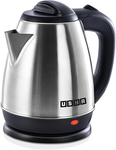 Usha Electric Kettle 1200W | 1.5L| Cool touch handle | Wider Mouth | Food-grade stainless steel | Safety with auto cut-off function (Silver & Black)