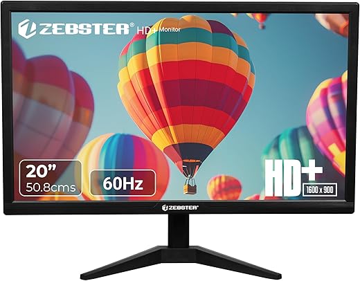 ZEBSTER GV120 20 Inch (50.8 cm) LED Monitor with Dual HDMI & VGA Input, HD+ 1600 x 900, 400nits Brightness, 16.7M Colors, 16:9 Aspect Ratio, Wall Mountable