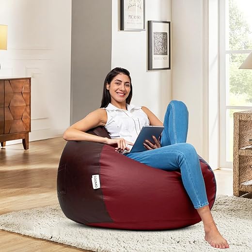 Amazon Brand - Solimo Faux Leather Xxl Bean Bag Cover Without Beans (Brown And Tan), 60 Cm, 106 Cm