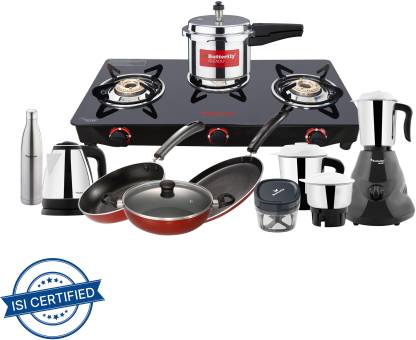 Butterfly Family Kitchen 9pcs Set Glass Manual Gas Stove