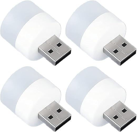 E-COSMOS Plug in LED Night Light Mini USB LED Light Flexible USB LED Ambient Light Mini USB LED Light, LED Portable car Bulb, Indoor, Outdoor, Reading, Kitchen,Sleep (4 pcs)