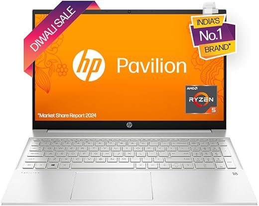 HP Pavilion 15, AMD Ryzen 5 7530U, 15.6-inch (39.6 cm), FHD, 8GB DDR4, 512GB SSD, AMD Radeon Graphics, 720p HD Camera, Backlit KB, Audio by B&O (Win 11, MSO 2021, Silver, 1.75 kg), eh3036AU