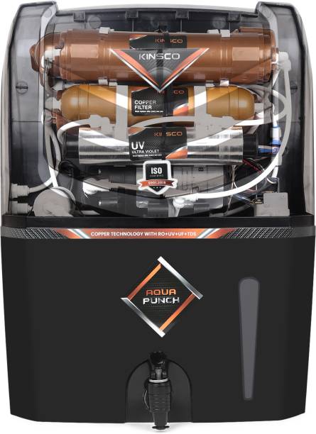 Kinsco Aqua Punch 15 L RO + UV + UF + Copper + TDS Control Water Purifier with Prefilter  (Black)