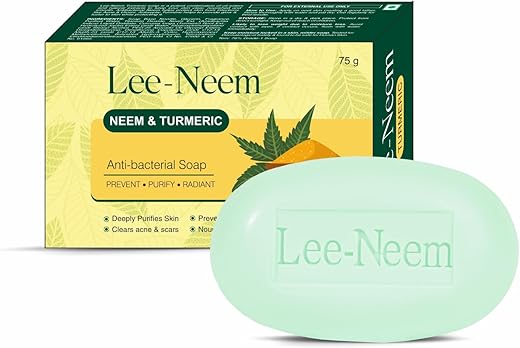 Lee-Neem Neem & Turmeric Soap- Pack of 4 (75g each), Anti-Bacterial Soap for Bath, Skin Itching, Dark Spots, Hyperpigmentation, Tan Removal, and Acne |For Men and Women
