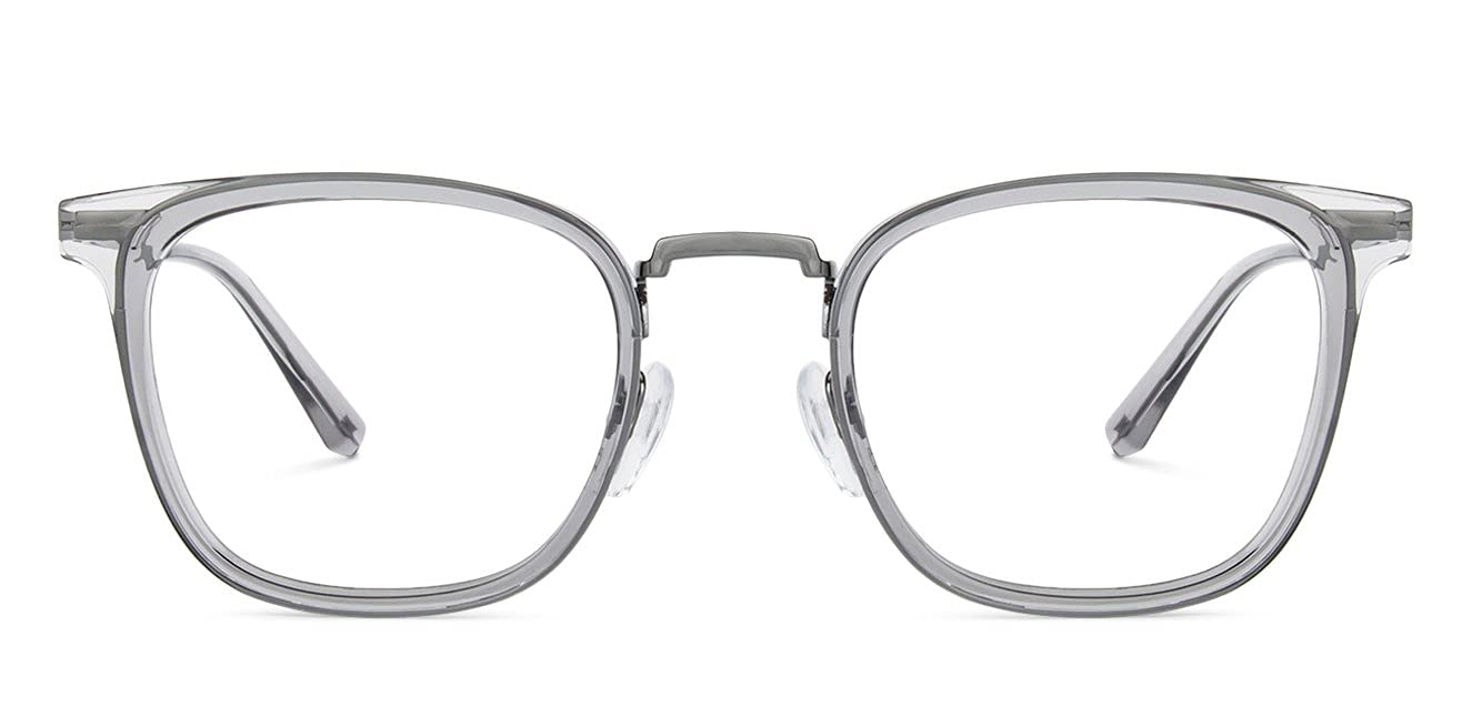 LENSKART BLU | Bluecut & Antiglare Computer Eyeglasses | Grey Full Rim Square Shape | For Men & Women | Medium | LB E13529