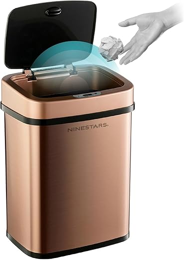 Ninestars DZT-12-5 Touchless Stylish Motion Sensor Dustbin with Lid|Automatic Stainless Steel Trash Can for Outdoor, Home, Office, Hotel, Bathroom, Kitchen| Fits 2AA Batteries | 12 Litres