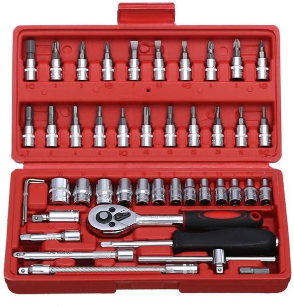 OKASTA High Quality 1/4-Inch Tool Ratchet Wrench Kit Household Socket Set  (Pack of 46)