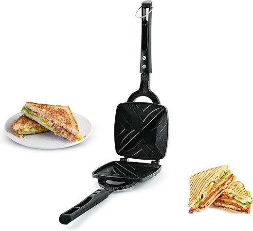 AADHIK 2-Cut Gas Sandwich Toaster - Nonstick Grill, Stay-Cool Handles. Perfect for 2-Cut Crispy Sandwich Maker Manual
