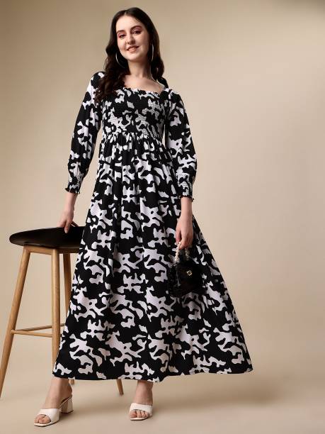 Sheetal Associates Women Fit and Flare Black, White Dress