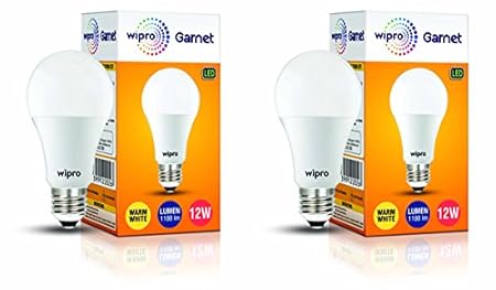 wipro Garnet 12W LED Bulb for Home & Office |Warm White (2700K) | E27 Base|220 degree Light coverage |4Kv Surge Protection |400V High Voltage Protection |Energy Efficient | Pack of 2