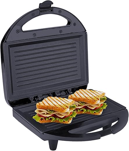 Lifelong LLSM120G Sandwich Griller, Classic Pro 750 W Sandwich Maker with 4 Slice Non-Stick Fixed Plates for Sandwiches at Home with 1 Year Warranty (Black)