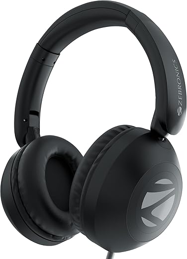 Zebronics Boom Wired Headphone, Over Ear, in-Line MIC, Foldable, 1.5 Meter Cable, for 3.5mm (Mobile | Tablet | Laptop | MAC), Soft Cushion, 40mm Drivers (Black)