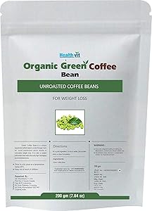 HealthVit Organic Decaffeinated Unroasted Green Coffee Beans - 200 g