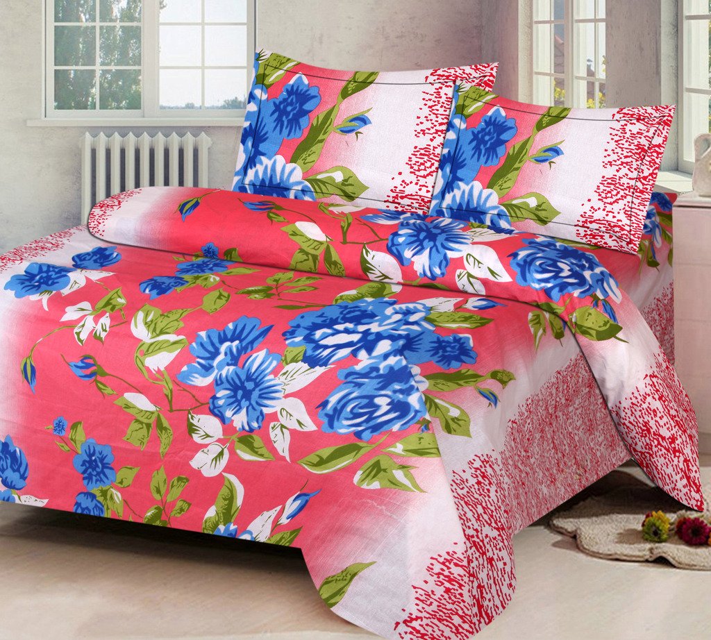 IWS Luxury Printed 120 TC Cotton Double Bedsheet with 2 Pillow Covers - Pink