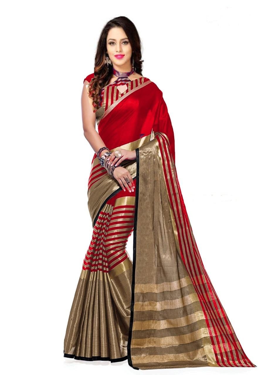 PerfectBlue Cotton Saree with Blouse Piece