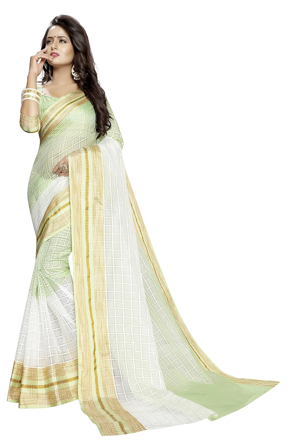 PerfectBlue Cotton Saree with Blouse Piece