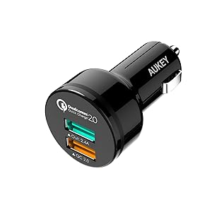 [Qualcomm Certified] Aukey Quick Charge 2.0 30W 2 Ports USB Car Charger Adapter Black