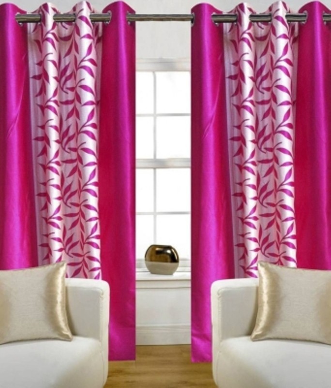 Red Hot Polyester Window Curtain 150 cm (4 ft) Pack of 2(Floral Pink)