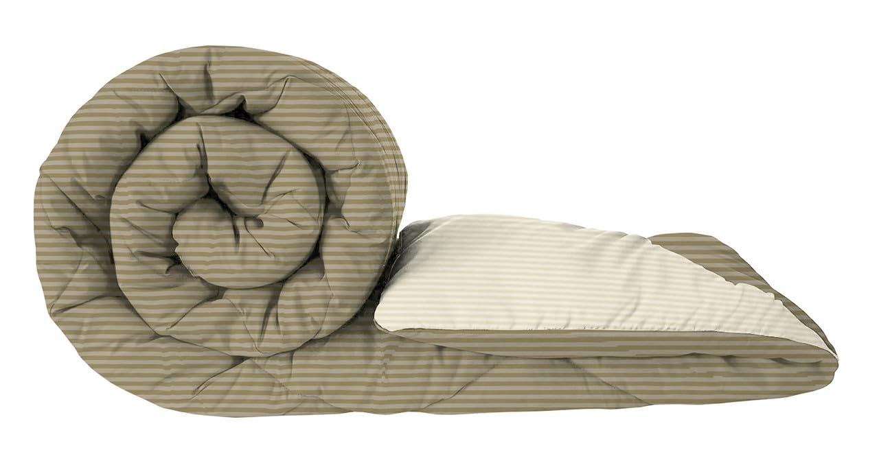 BSB HOME 220 GSM Microfiber Solid Satin Striped Comforter |Quit | Blanket Reversible Double Tone for Double Bed | Washable | Hypoallergenic Skin Friendly (90 x 100 Inch, Mouse & Beige)