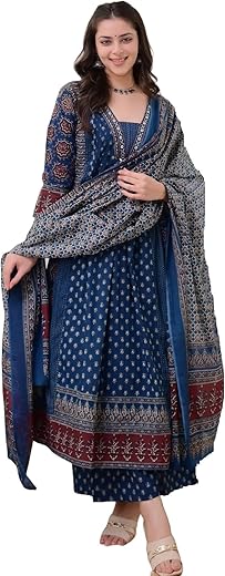 KLOSIA Women Printed Anarkali Kurta and Pant Set with Dupatta