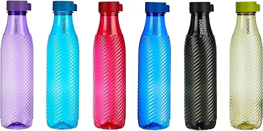 Amazon Brand - Solimo 1 Lt Water Bottle | Multicolor | Set Of 6 (Twist) - Polyethylene Terephthalate