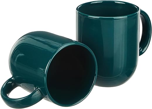 Amazon Brand - Solimo Ceramic Coffee Mugs | 100% Food Grade | Microwave Safe (300 ml, Set of 2, Turquoise)