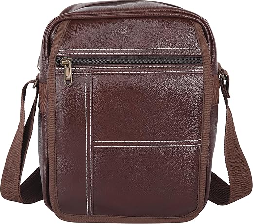 Amazon Brand - Solimo Vegan Leather Sling Cross Body Travel Office Messenger One Side Shoulder Bag for Men(Brown)