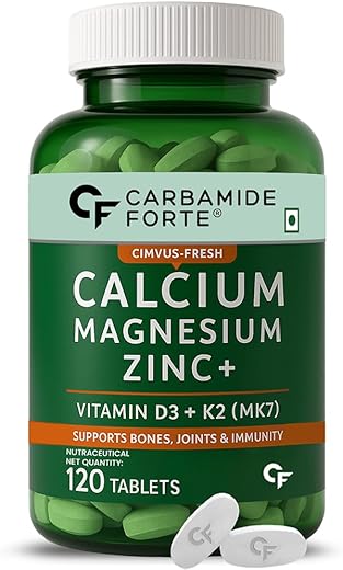Carbamide Forte Calcium Tablets for Women & Men | Calcium Magnesium Zinc Tablets | Calcium Supplements for Men with Vitamin K2 MK7 & Vitamin B12 - Bone Health & Joint Support - 120 Tablet for Men