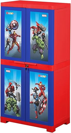 CELLO Kidzbee Mega Marvel Avenger Series | Themed Design- Mighty Heroes; Red & Blue | Cabinet PP Plastic Material | Dream Word & Space-Saving Compact Size | Ideal for Kids' Rooms