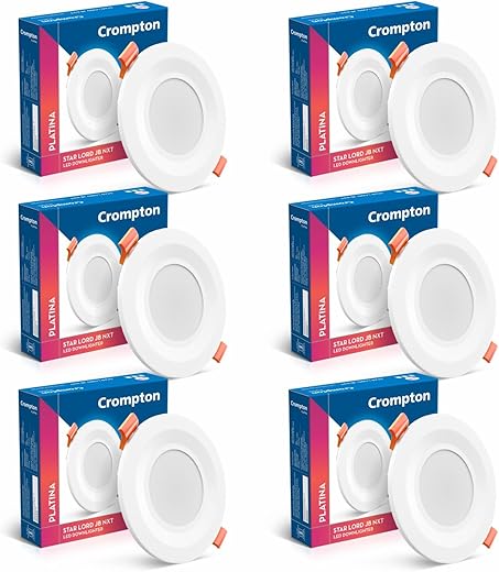 Crompton Star Lord JBNXT Junction Box Downlighter | 5W | Round | Red | Pack of 6 | Junction Box | Cutout: 3 inch, 75 mm | For use in halls, bedroom, kitchens, office, stores